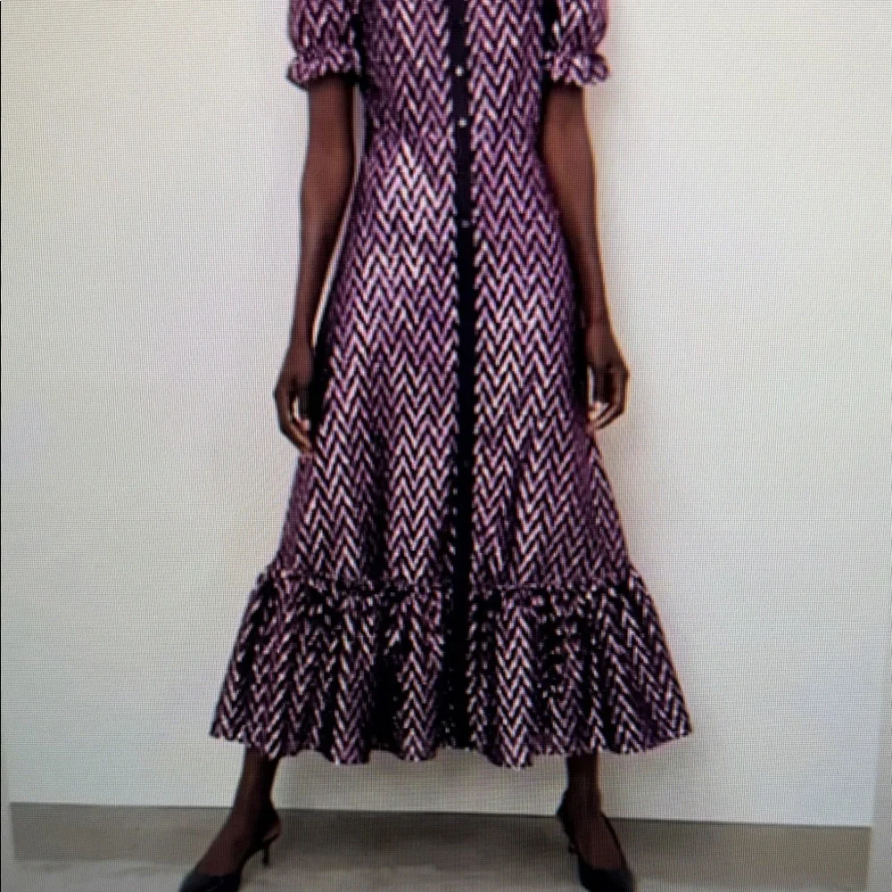 NWT Zara Black and Pink Metallic Chevron Maxi Dress - Picture 7 of 7
